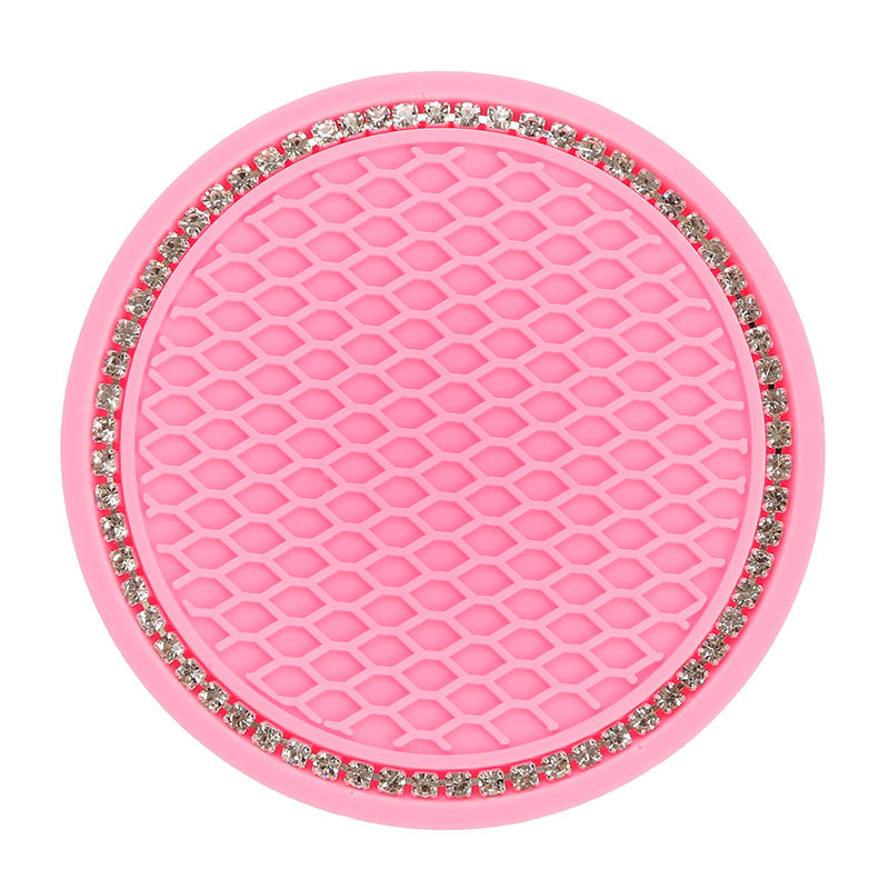 2pcs Sparkly Car Cup Coasters 6 2 75inch Anti Slip & Crystal Rhinestone