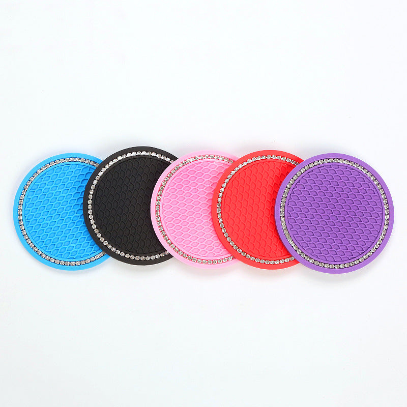 2pcs Sparkly Car Cup Coasters 6 2 75inch Anti Slip & Crystal Rhinestone