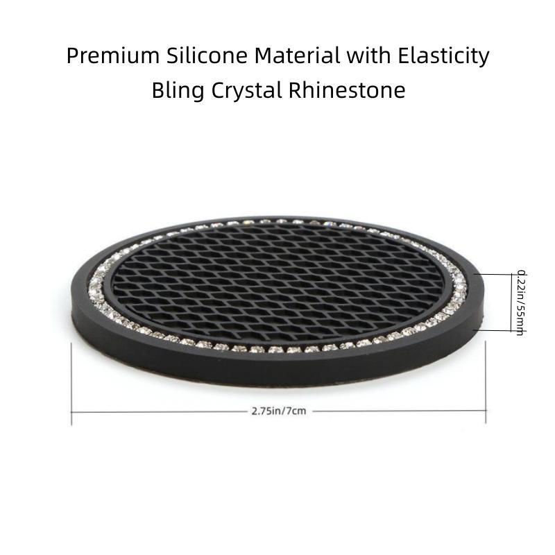 2pcs Sparkly Car Cup Coasters 6 2 75inch Anti Slip & Crystal Rhinestone