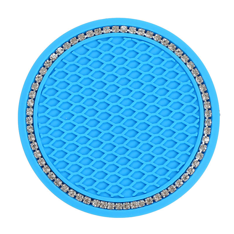 2pcs Sparkly Car Cup Coasters 6 2 75inch Anti Slip & Crystal Rhinestone