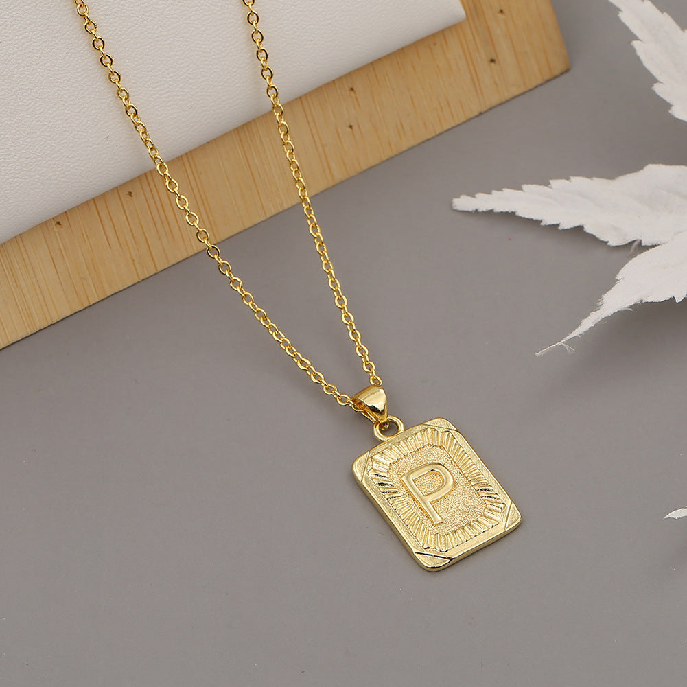 18K Plated Initial Letter Pendant Necklace For Women Men