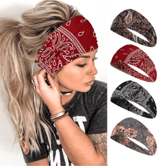 4pcs Boho Headbands Stretch Print Bandana Headbands Cross Knotted Head Wrap