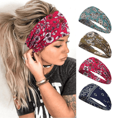 4pcs Boho Headbands Stretch Print Bandana Headbands Cross Knotted Head Wrap