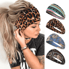 4pcs Boho Headbands Stretch Print Bandana Headbands Cross Knotted Head Wrap