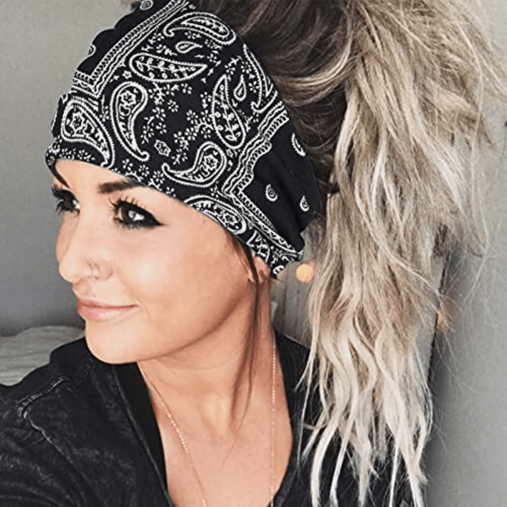 4pcs Boho Headbands Stretch Print Bandana Headbands Cross Knotted Head Wrap