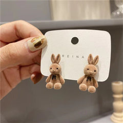 Cartoon Plush Rabbit Bear Stud Earrings for Girls