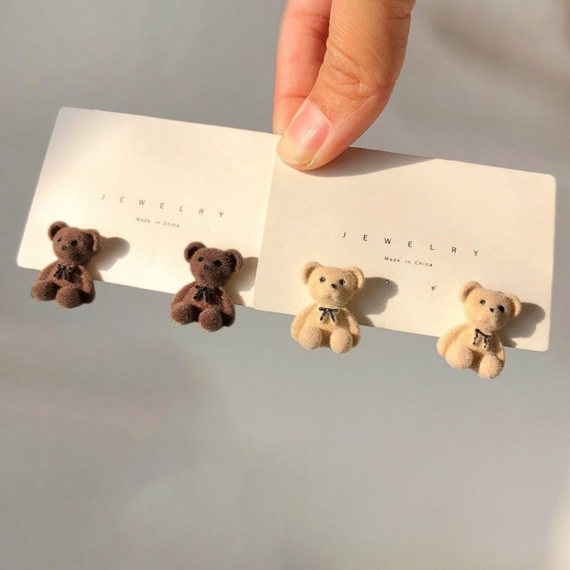 Cartoon Plush Rabbit Bear Stud Earrings for Girls