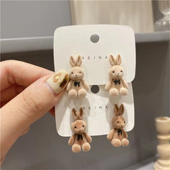 Cartoon Plush Rabbit Bear Stud Earrings for Girls