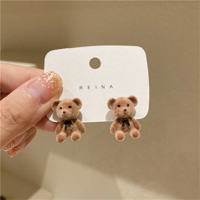 Cartoon Plush Rabbit Bear Stud Earrings for Girls