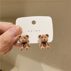 Cartoon Plush Rabbit Bear Stud Earrings for Girls