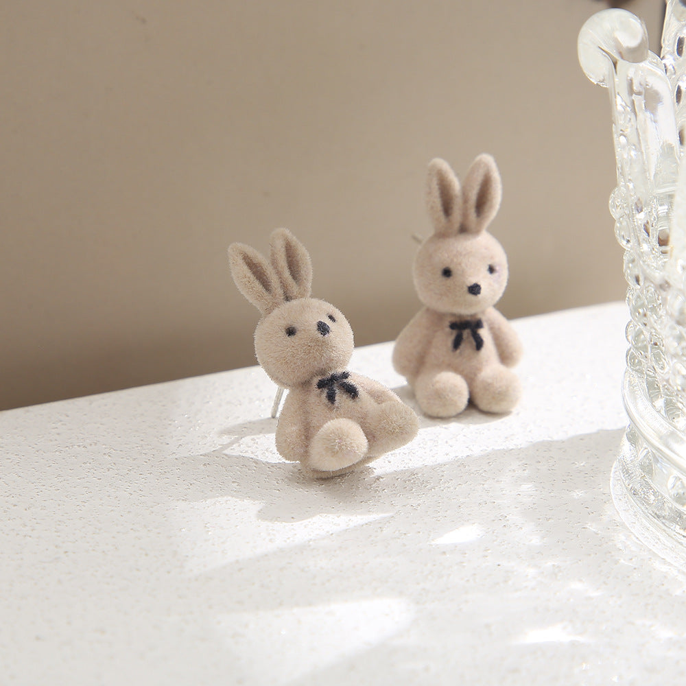 Cartoon Plush Rabbit Bear Stud Earrings for Girls
