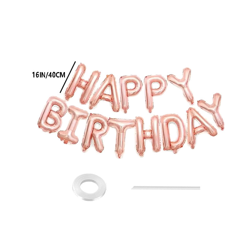 13pcs Happy Birthday Rose Golden Balloon Banner Set Party Decoration Supplies