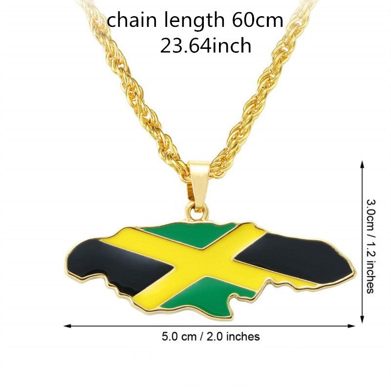 Jamaica Map Pattern Pendant Necklace Hip Hop Drip Oil Necklace