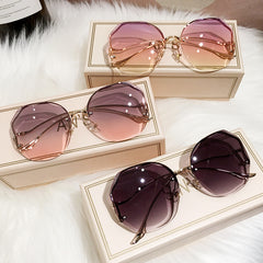 Ombre Lens Sunglasses Round Rimless Metal Glasses UV400