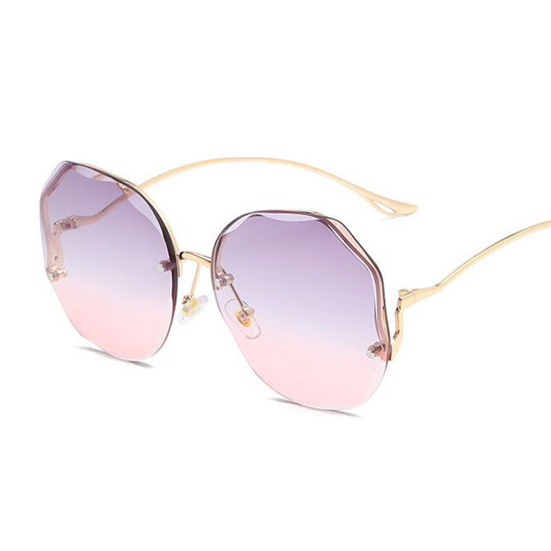 Ombre Lens Sunglasses Round Rimless Metal Glasses UV400