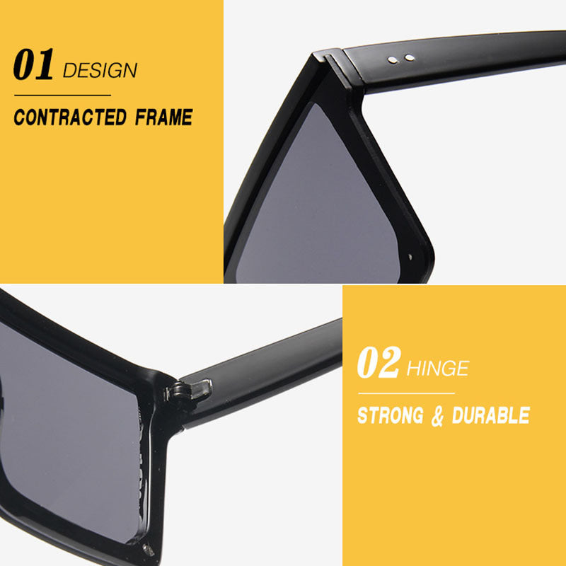 Square Sunglasses Large Flat Top UV400 Sun Shades Driving Travel