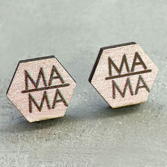 Vintage Wooden MAMA Stud Earrings Bear Elephant Cat's Paw Jewelry