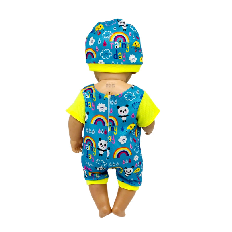 Panda Rainbow Pattern Jumpsuit with Hats for 18 Inch Dolls