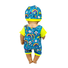 Panda Rainbow Pattern Jumpsuit with Hats for 18 Inch Dolls