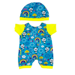 Panda Rainbow Pattern Jumpsuit with Hats for 18 Inch Dolls