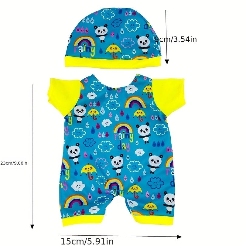 Panda Rainbow Pattern Jumpsuit with Hats for 18 Inch Dolls
