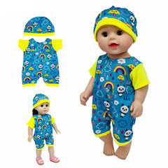 Panda Rainbow Pattern Jumpsuit with Hats for 18 Inch Dolls