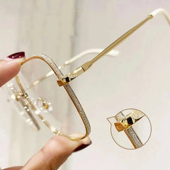 Square Anti Light Glasses Rhinestone Decor Metal Frame