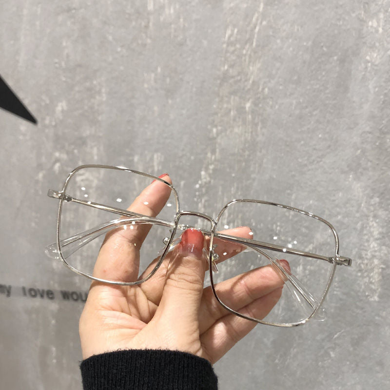 Square Anti Light Glasses Rhinestone Decor Metal Frame