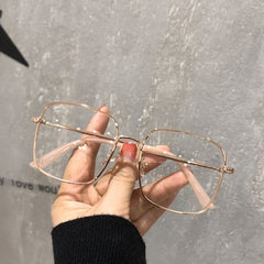 Square Anti Light Glasses Rhinestone Decor Metal Frame