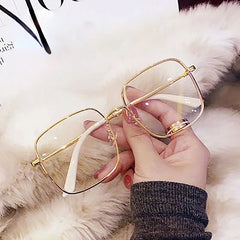 Square Anti Light Glasses Rhinestone Decor Metal Frame