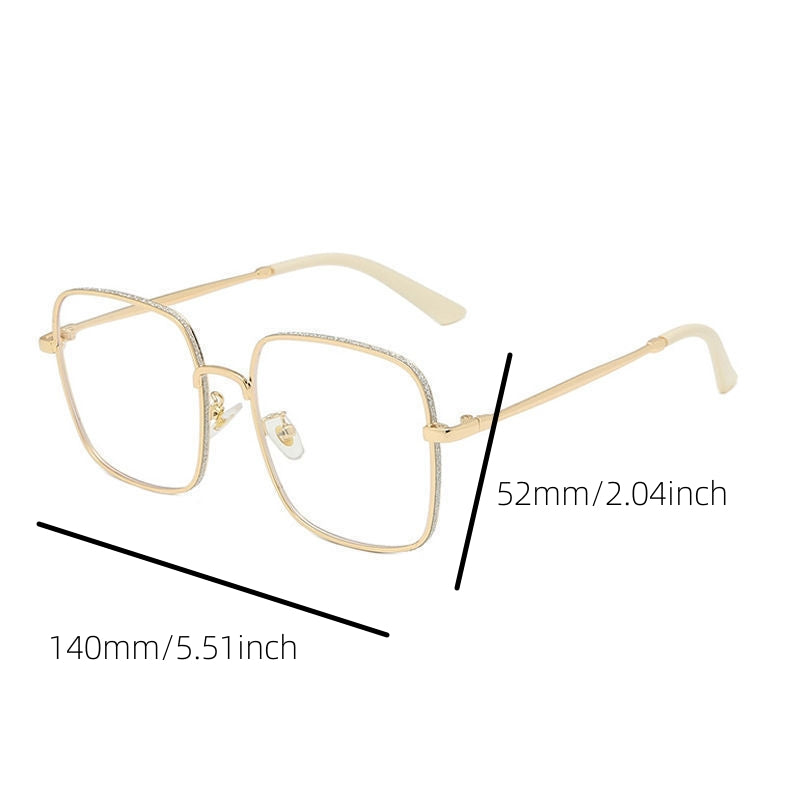 Square Anti Light Glasses Rhinestone Decor Metal Frame