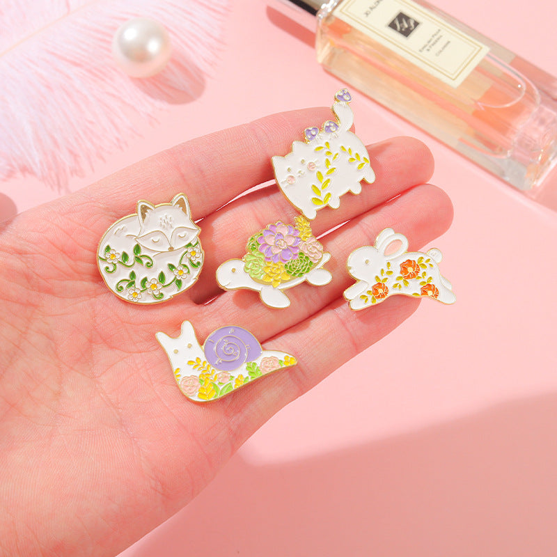 Cat Flower Rabbit Brooches Funny Animal Enamel Pin