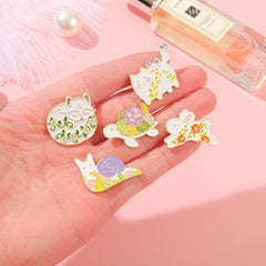 Cat Flower Rabbit Brooches Funny Animal Enamel Pin