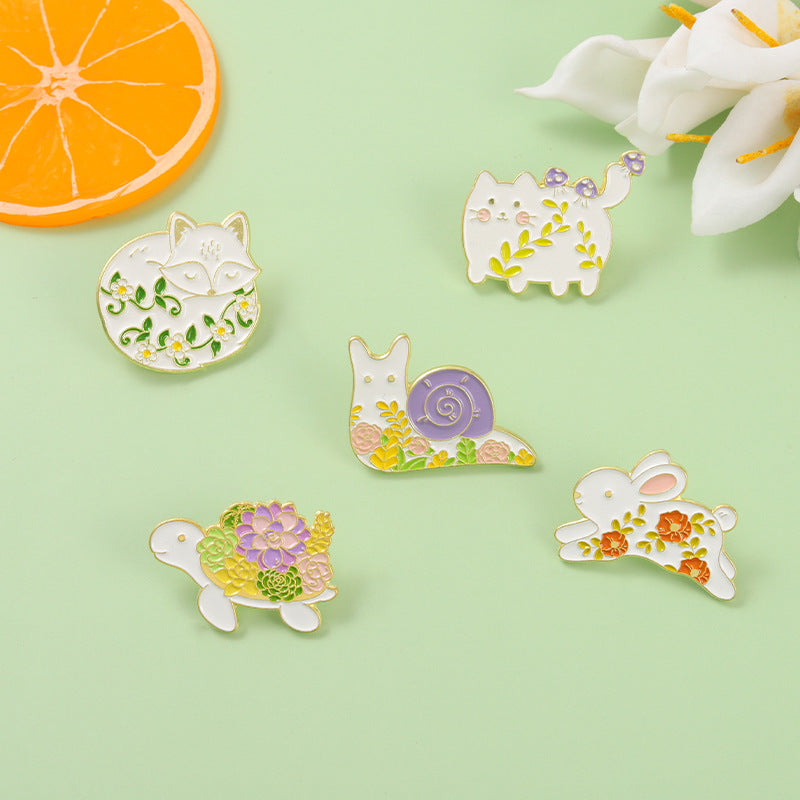Cat Flower Rabbit Brooches Funny Animal Enamel Pin