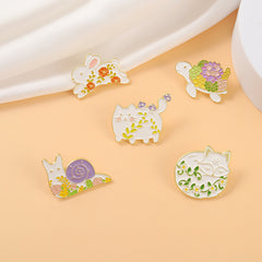 Cat Flower Rabbit Brooches Funny Animal Enamel Pin