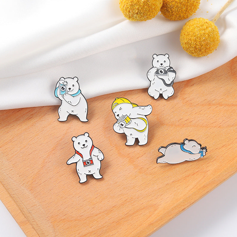 Bear With Camera Brooch For Men