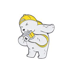 Bear With Camera Brooch For Men