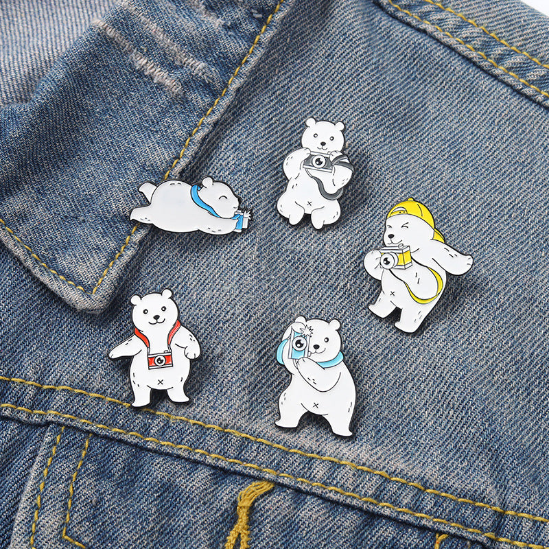 Bear With Camera Brooch For Men