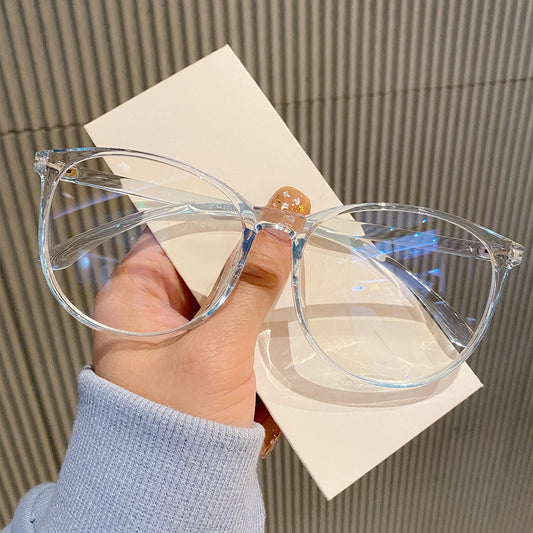 Large Oval Anti Light Glasses for Women Men Jelly Frame Clear Lens Glasses