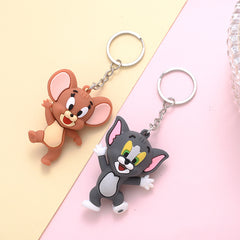 Cute Cartoon Cat Mouse Keychain for Kids