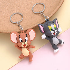 Cute Cartoon Cat Mouse Keychain for Kids