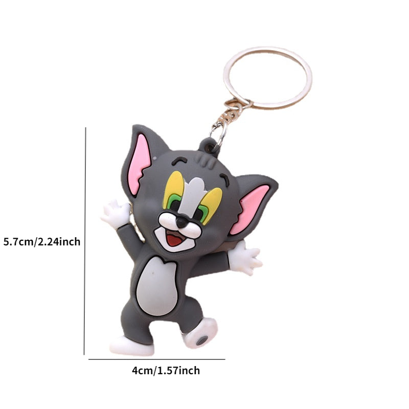 Cute Cartoon Cat Mouse Keychain for Kids