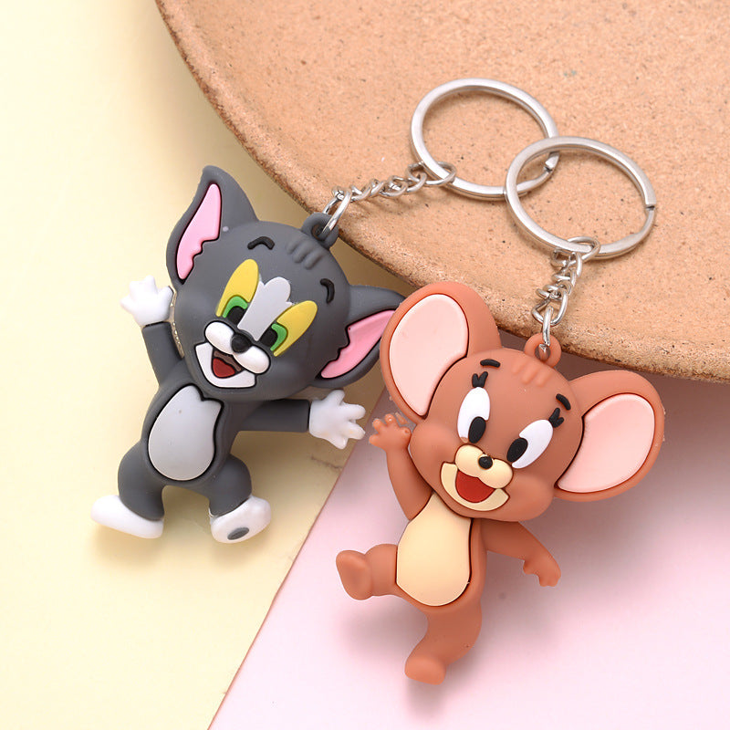 Cute Cartoon Cat Mouse Keychain for Kids