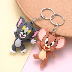 Cute Cartoon Cat Mouse Keychain for Kids
