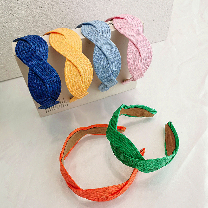 Boho Straw Knitted Twist Headband Wide Brimmed Hair Band for Women Girls