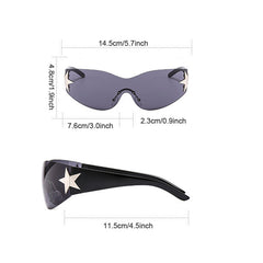 Y2K Wrap Around Sunglasses For Women Men Cyberpunk One piece Star Decor Glasses