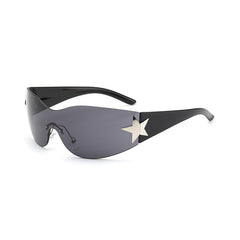 Y2K Wrap Around Sunglasses For Women Men Cyberpunk One piece Star Decor Glasses