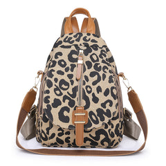 Leopard Flap Backpack Purse Women's Zipper Front Travel Daypack