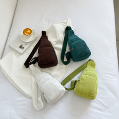 Corduroy Sling Bag Zipper Crossbody Small Chest Purse for Travel