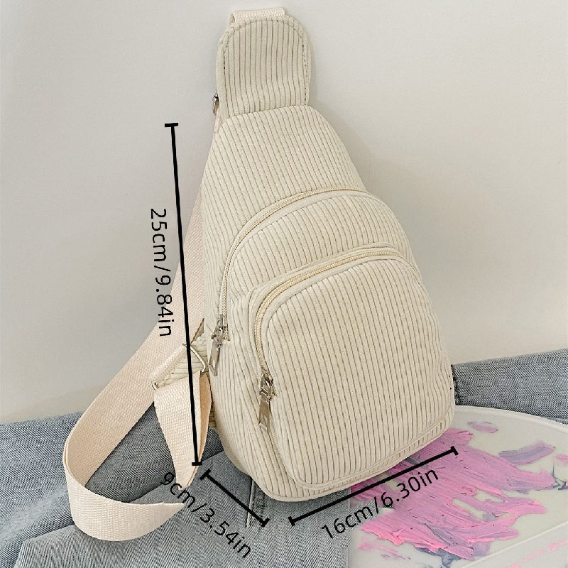 Corduroy Sling Bag Zipper Crossbody Small Chest Purse for Travel